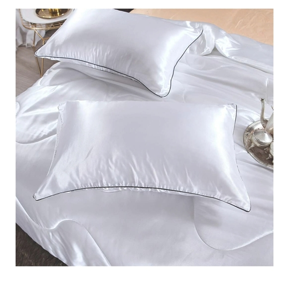 no known brand Bedding Luxury Satin Comforter Set Queen White